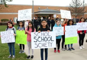 Students protesting for school safety outside Center Grove High School