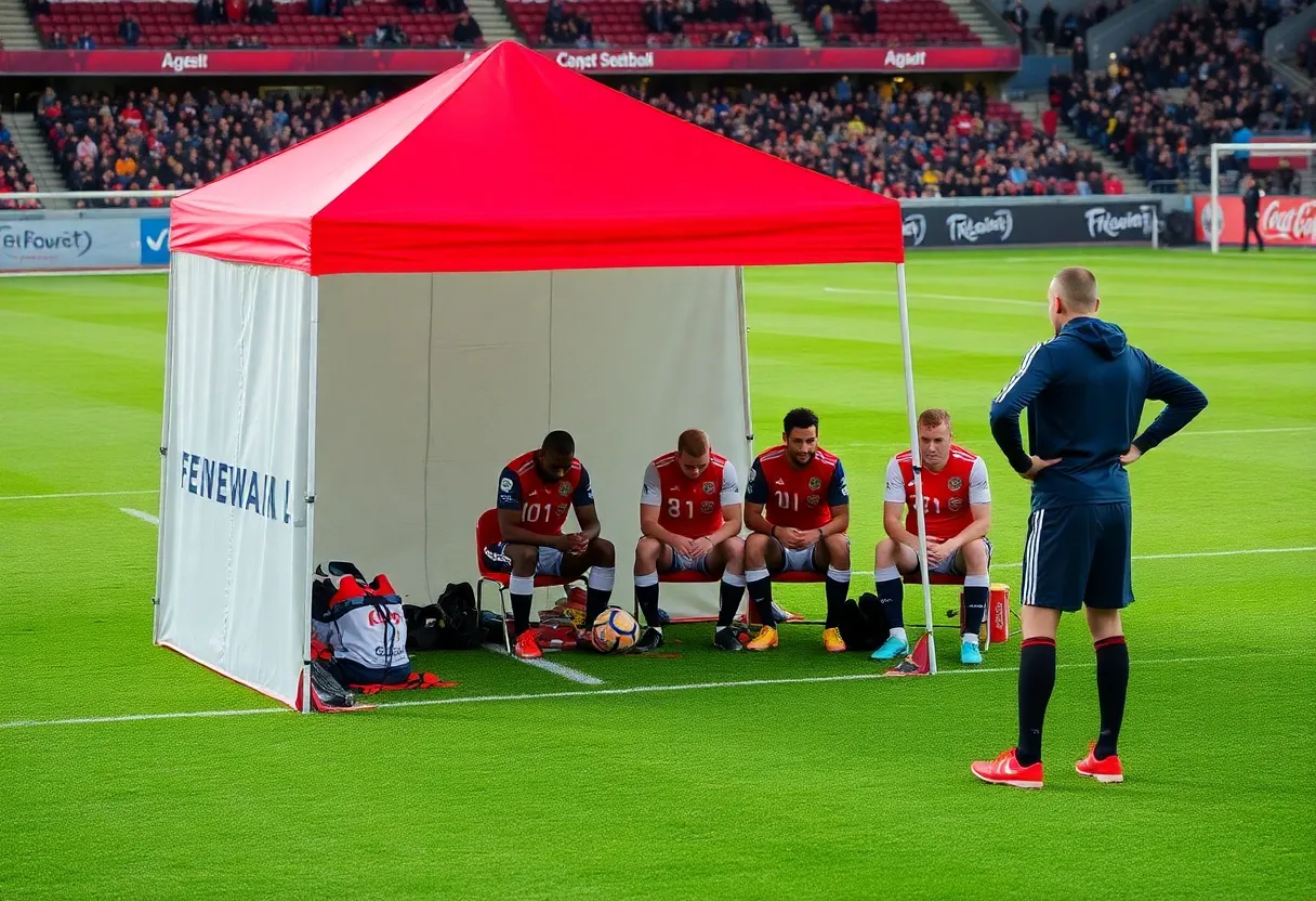 Medical tent on a football field during a game
