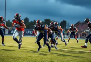 Defensive players showing teamwork during a football game