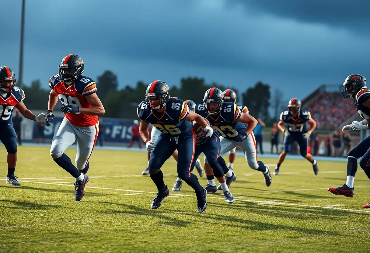 Defensive players showing teamwork during a football game