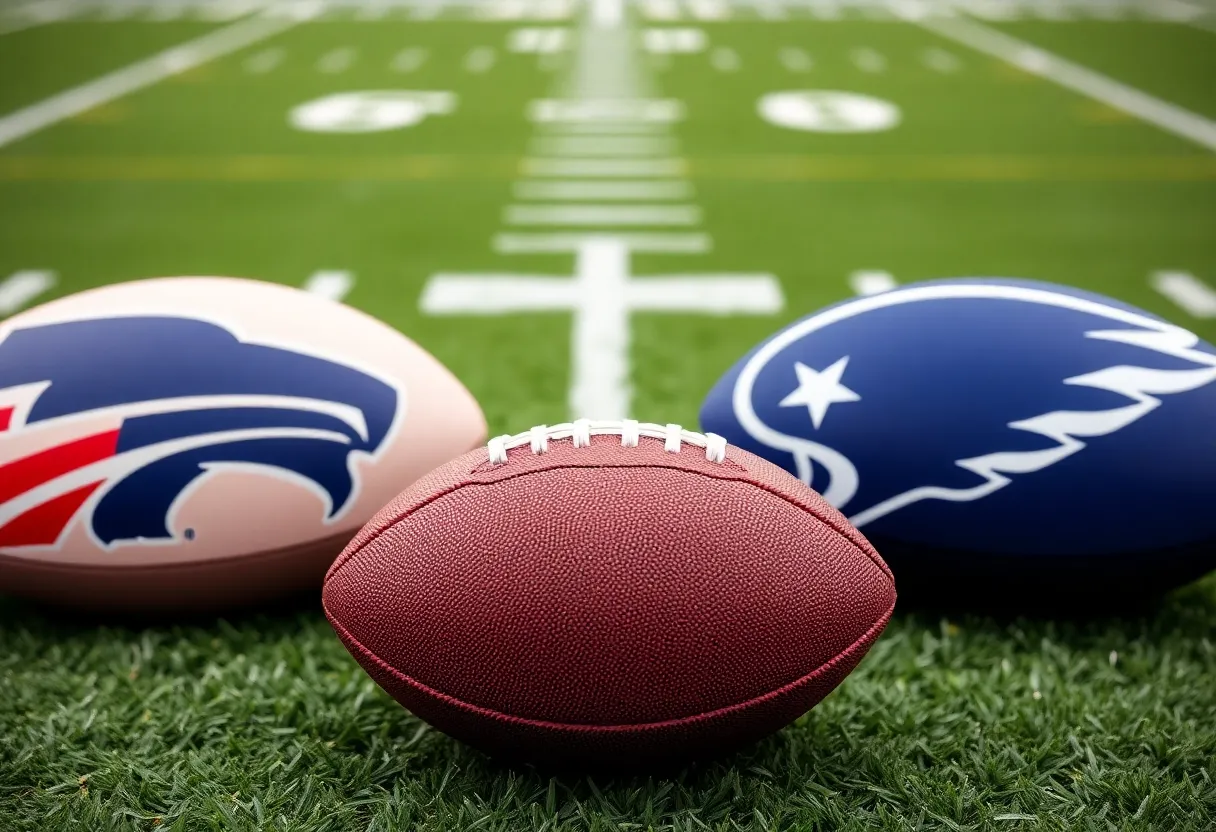 Illustration of Colts and Eagles logos on a football field