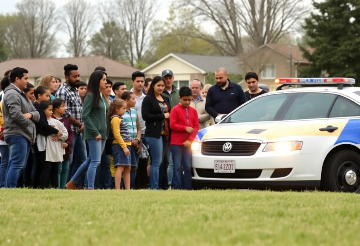 Community members gathered around a police car during an Amber Alert situation.