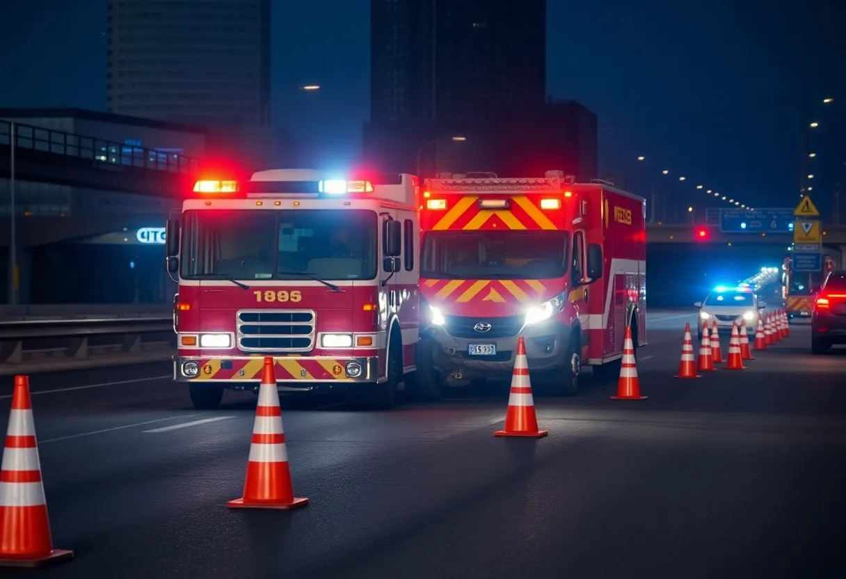 Scene of a car crash involving a firetruck on I-465 in Indianapolis