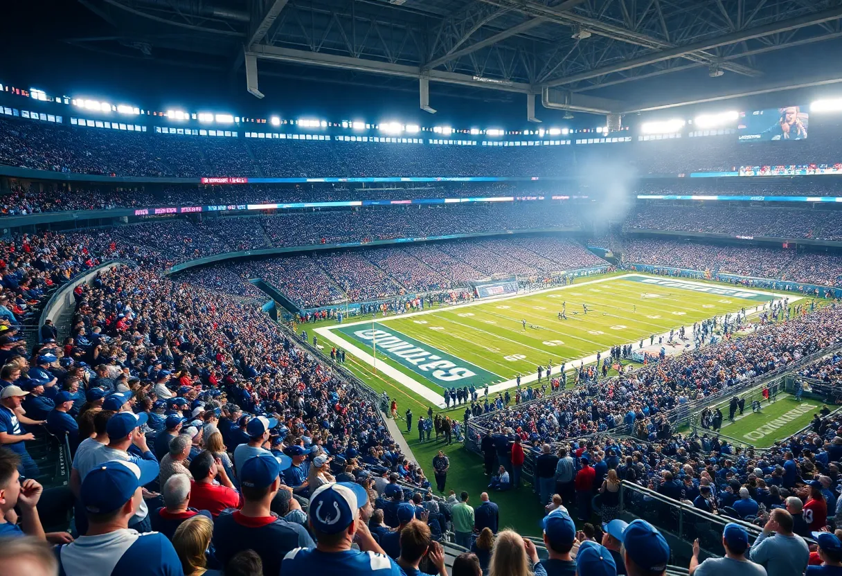 Fans cheering at an Indianapolis Colts game