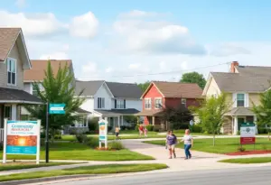 A friendly neighborhood in Indianapolis showcasing houses and community resources for home buyers.
