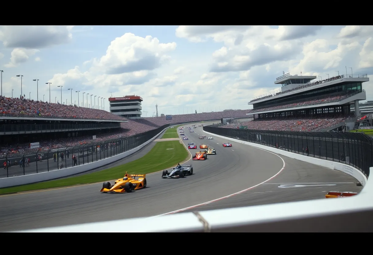 Exciting racing scene at the Indianapolis Motor Speedway