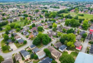 Aerial view of various Indianapolis neighborhoods