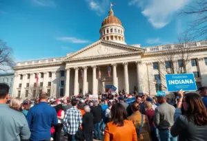 A colorful depiction of the Indianapolis political scene during election preparations.