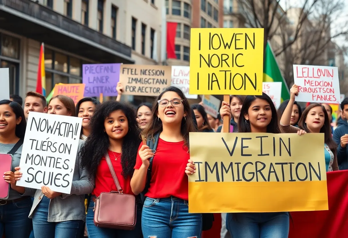 Students protesting against ICE actions in Indianapolis