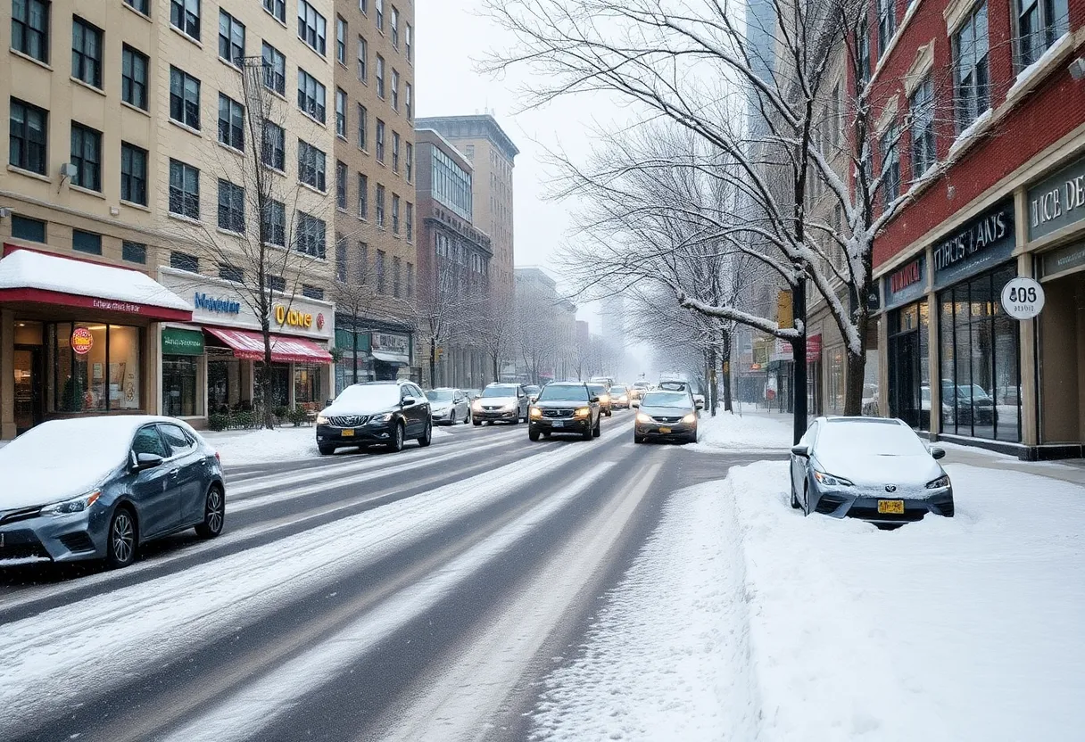 Snow-covered streets of Indianapolis after freezing temperatures.