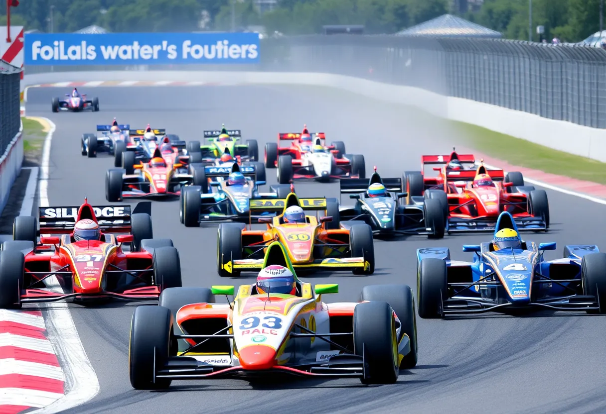 Race cars competing in the IndyCar series