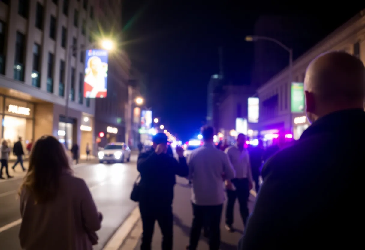 Scene of an incident in downtown Indianapolis at night