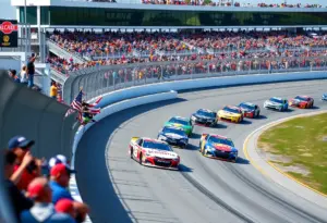 NASCAR drivers competing at a racetrack
