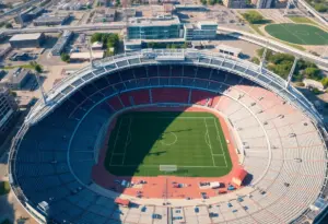 Aerial view of Paycor Stadium during renovations
