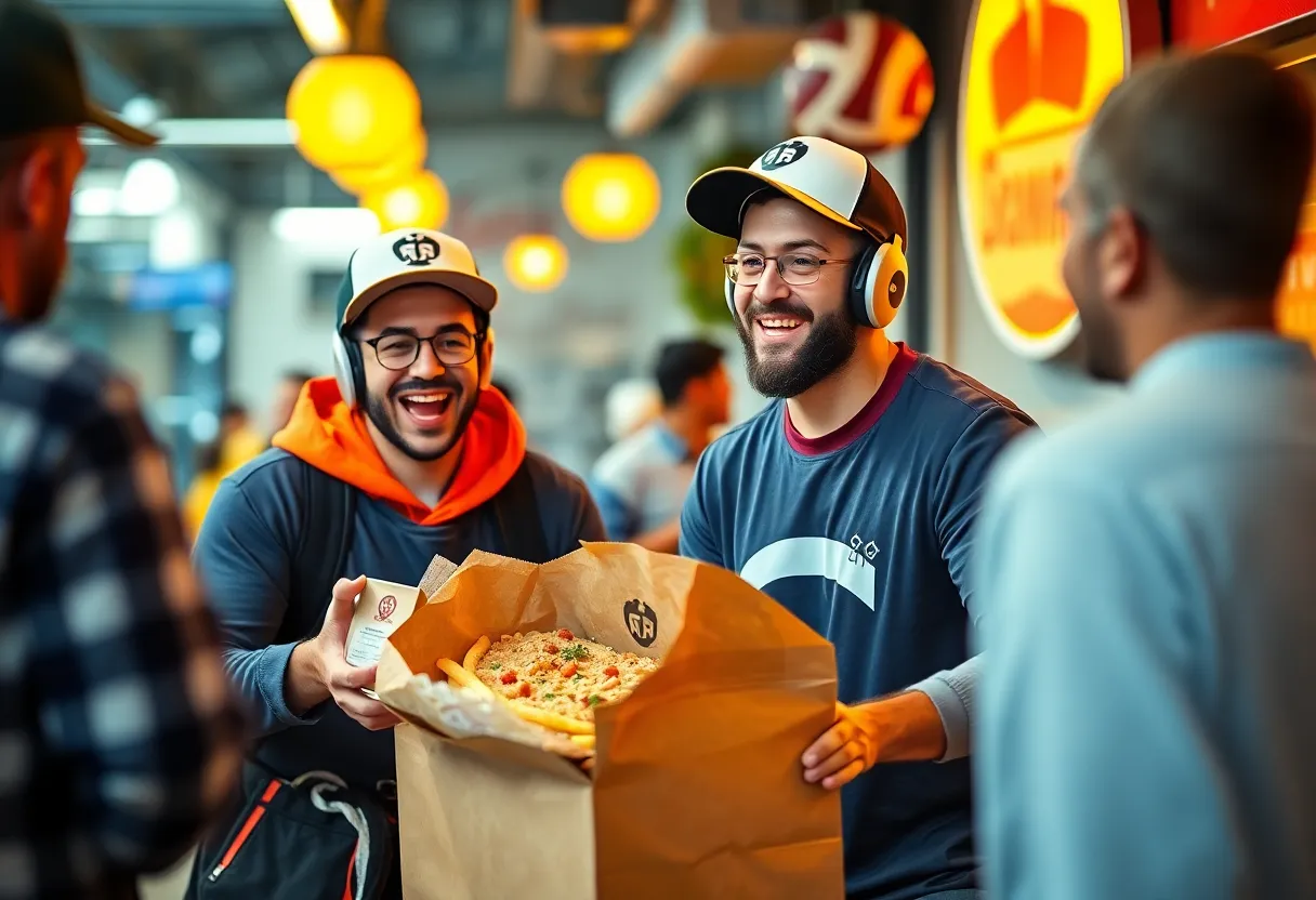 Scene from the Uber Eats commercial featuring a mix of sports and humor.