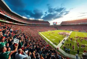 Crowd at Super Bowl LX cheering for their teams