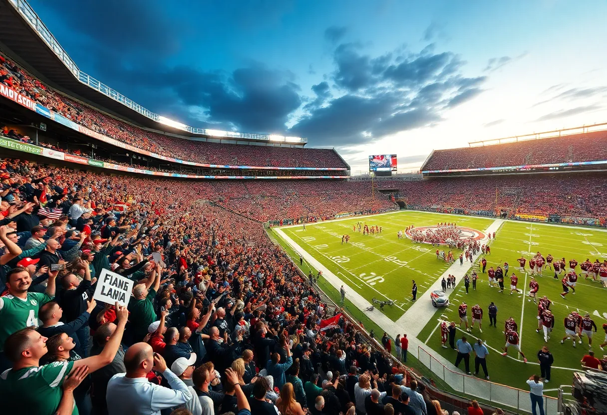 Crowd at Super Bowl LX cheering for their teams