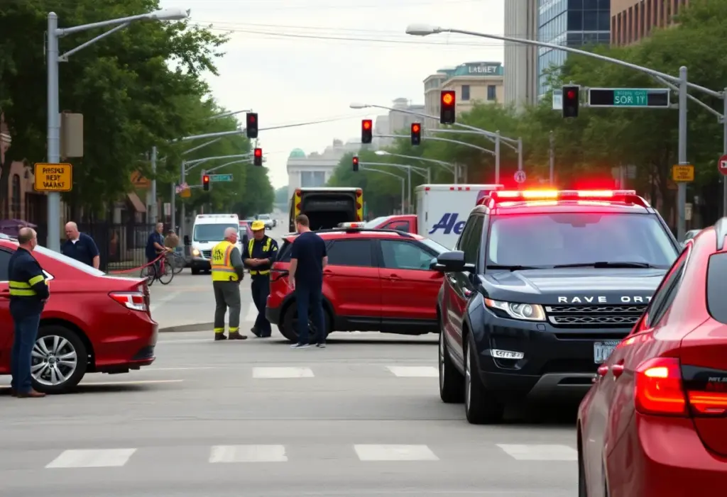 Emergency responders at a two-vehicle crash scene in Indianapolis