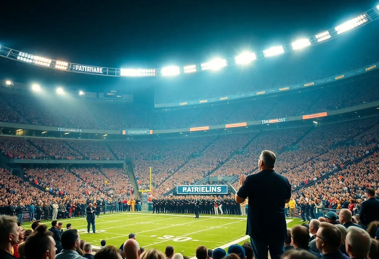 Induction ceremony for a football legend with cheering fans
