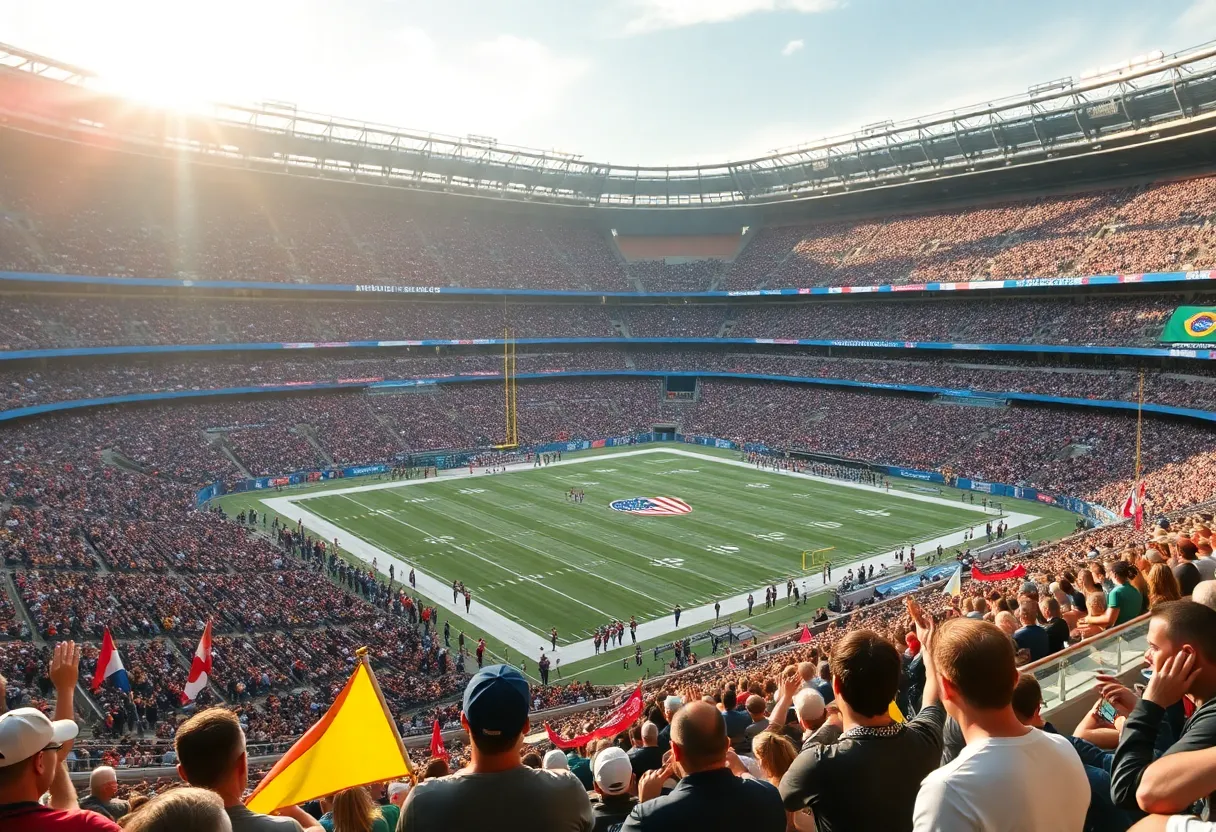 Fans cheering for the Washington Commanders in an international game setting