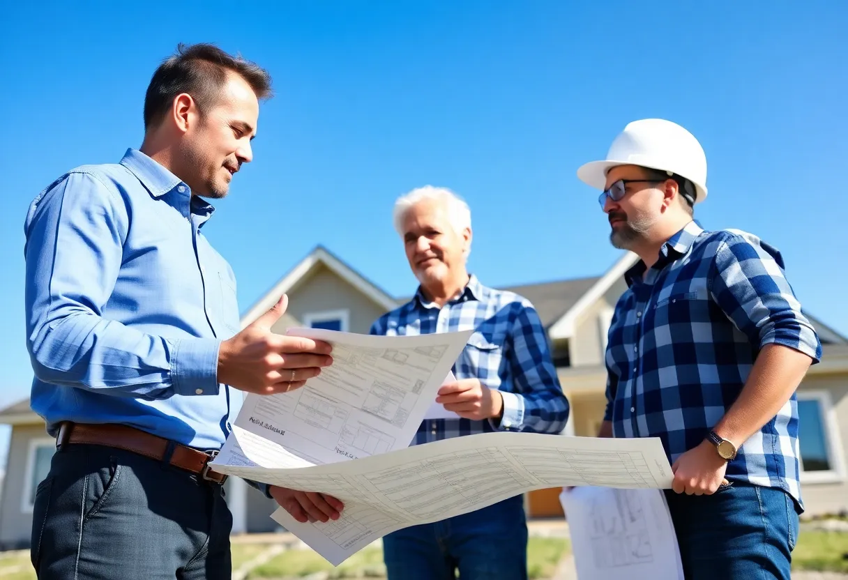 Builder discussing project details with a homeowner in Indianapolis.